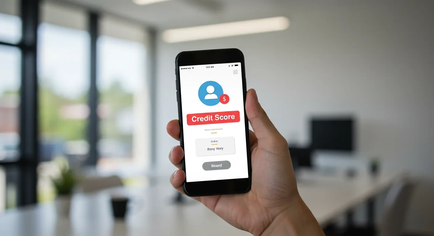 Smartphone showing credit score notification and financial app