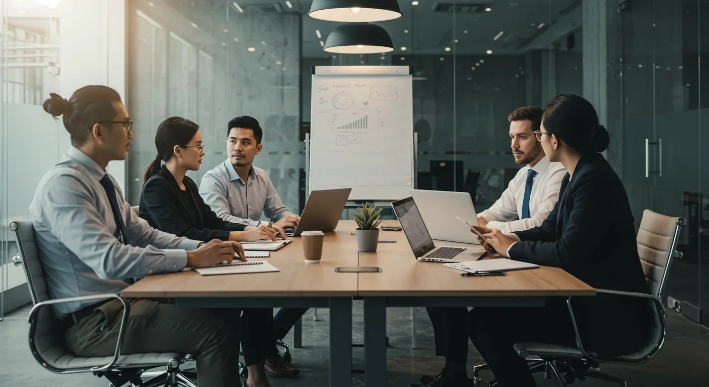 Diverse team of regulators and compliance professionals discussing algorithmic fairness