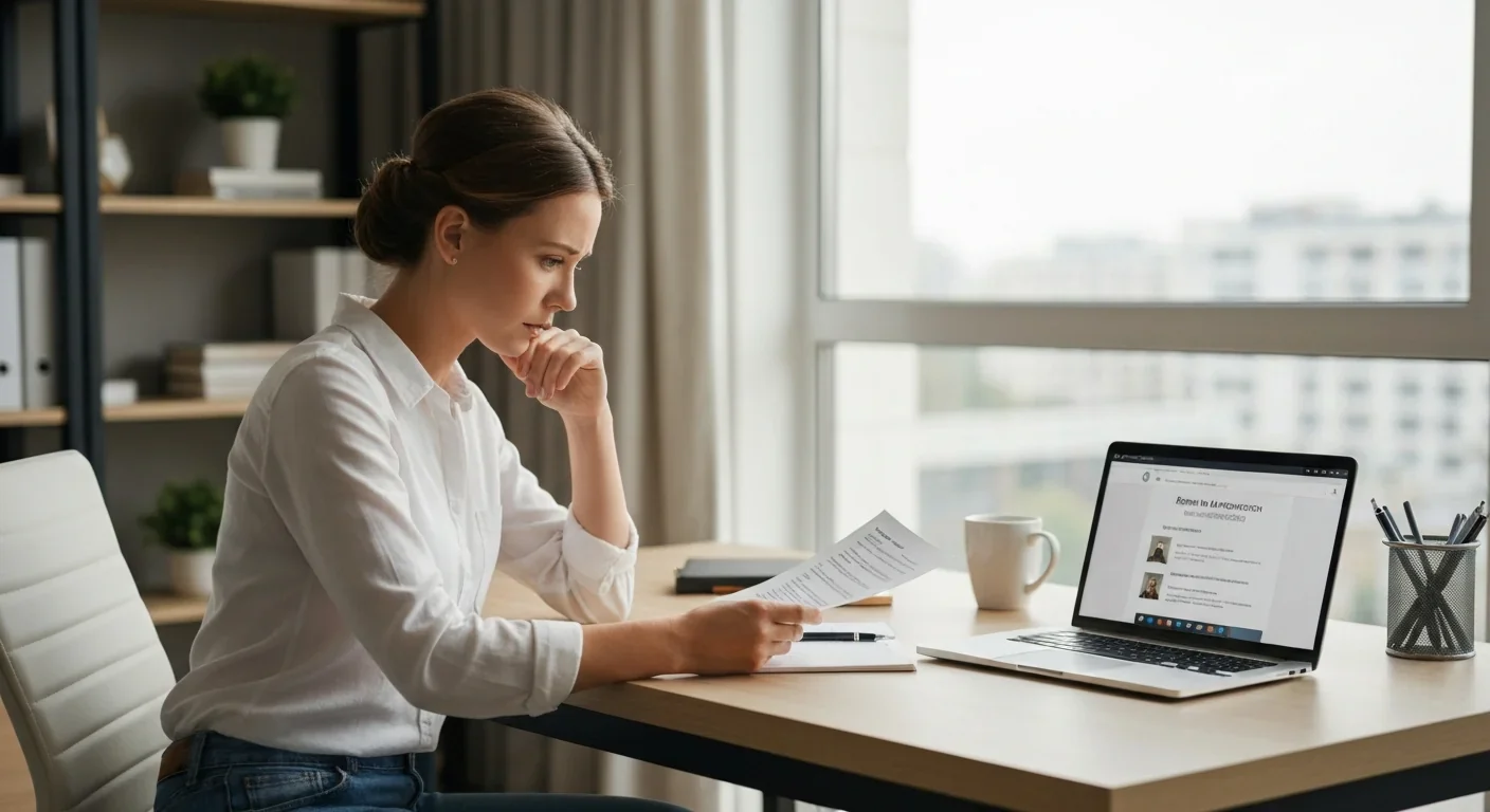 Woman reviewing rental application on laptop, representing tenant screening challenges