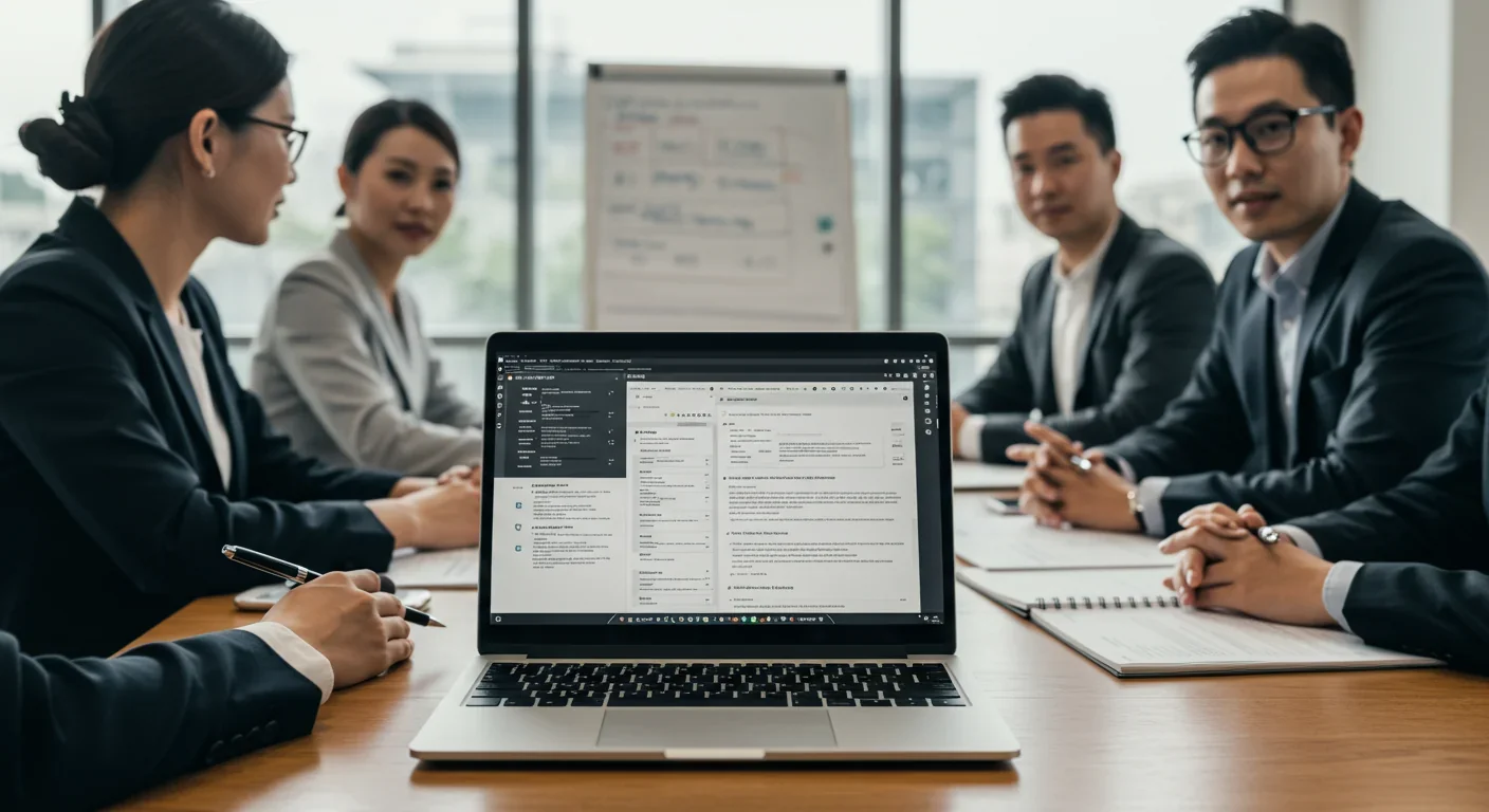 Business professionals reviewing AI compliance requirements and regulations