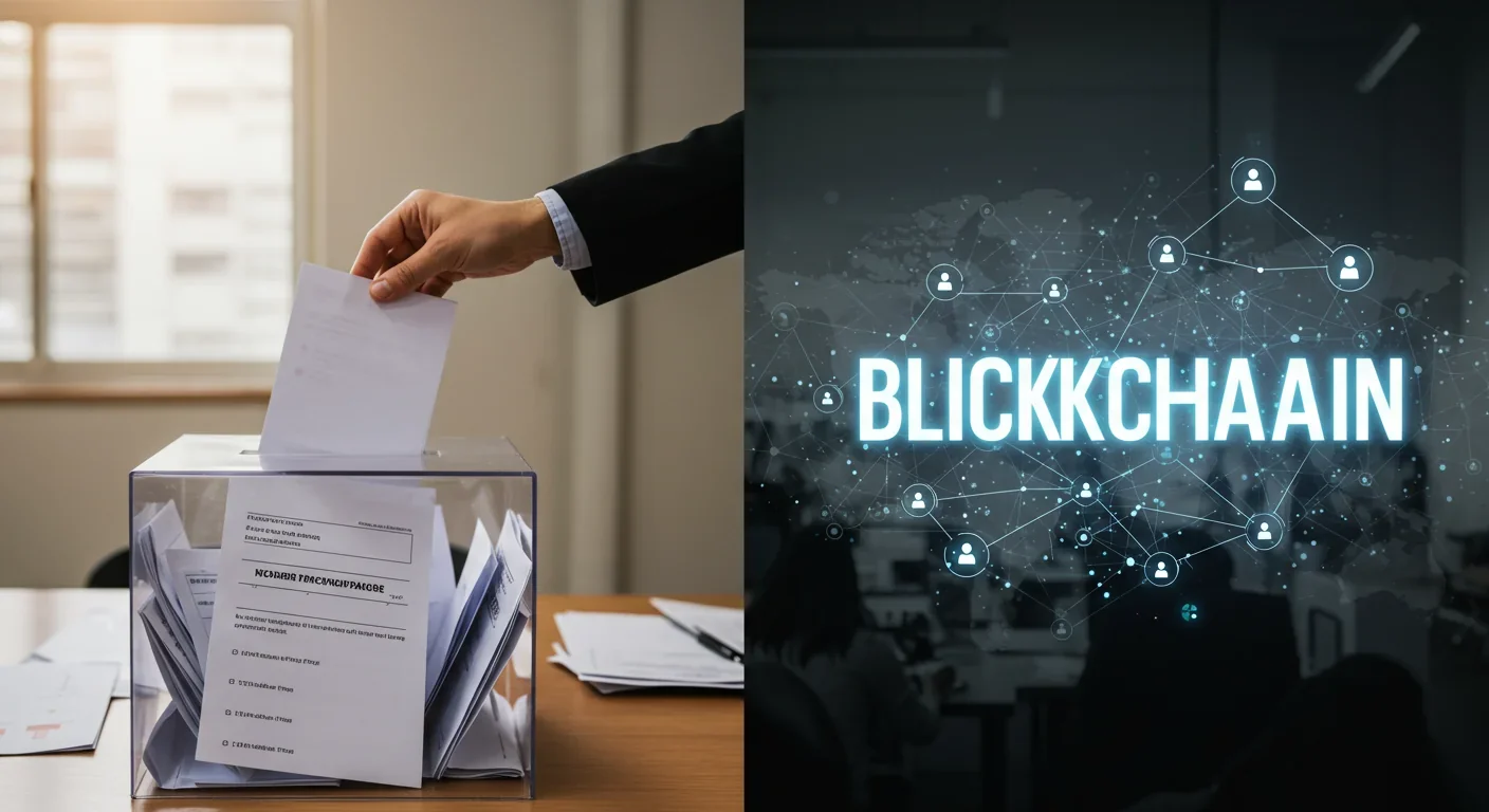 Team reviewing decentralized autonomous organization governance proposals on screen with token voting and smart contract data