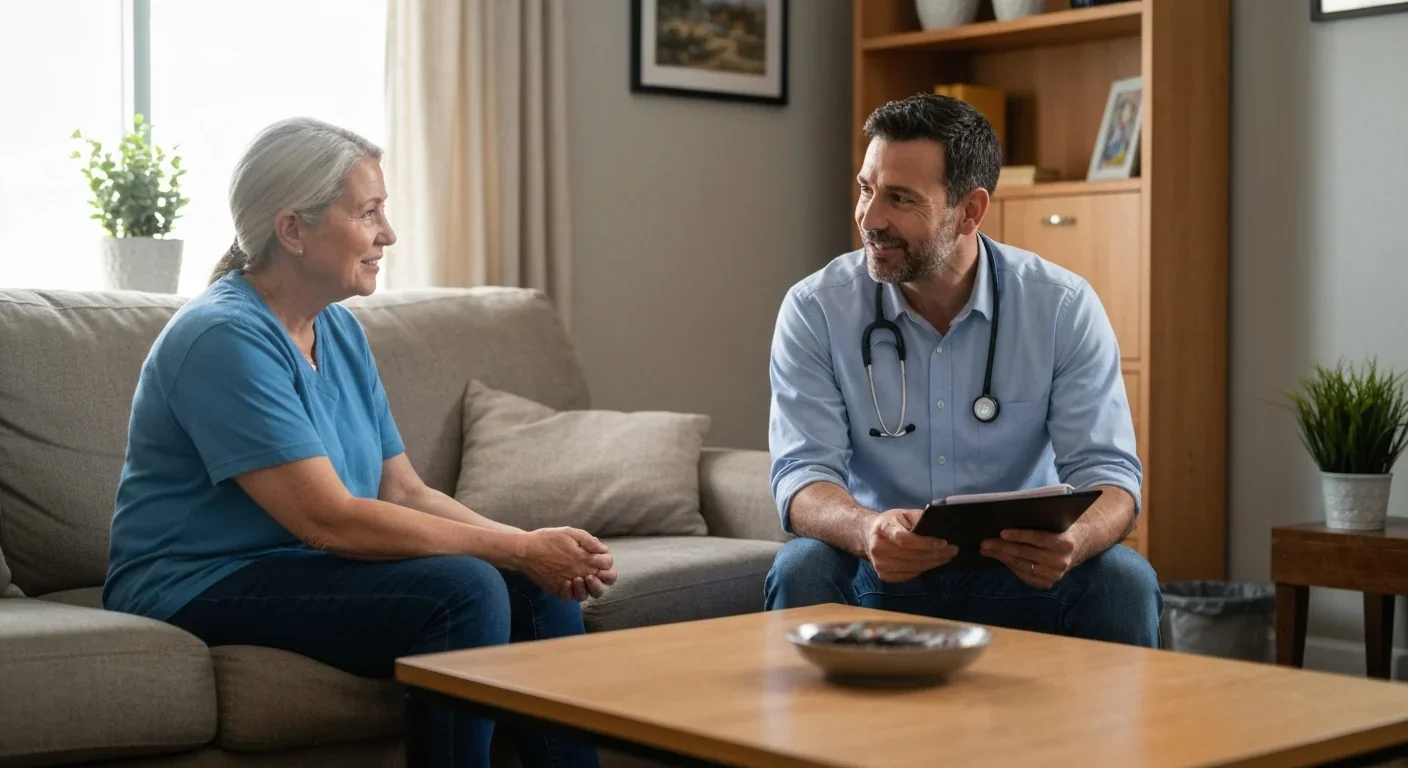 Community health worker providing care during home visit
