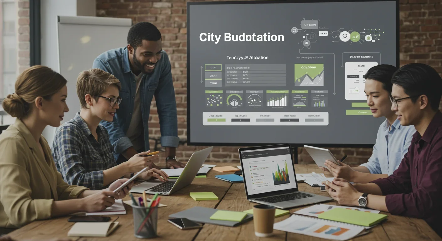 Community members participating in digital budgeting session using connected devices