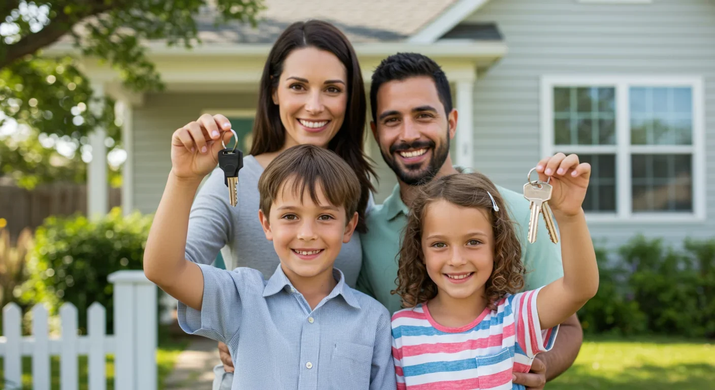 Aerial view of a mixed-income residential neighborhood with community land trust properties