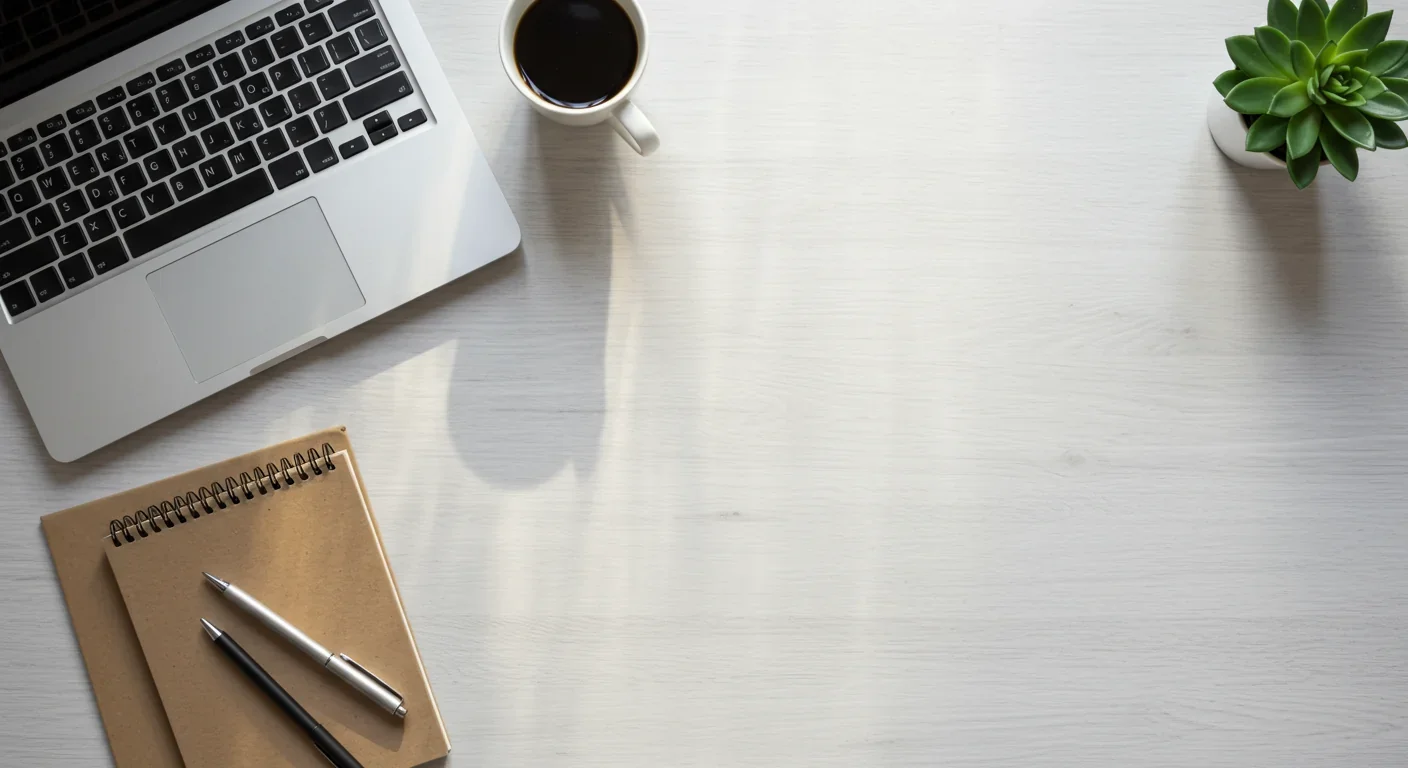 Clean, minimalist desk workspace representing intentional and mindful lifestyle choices