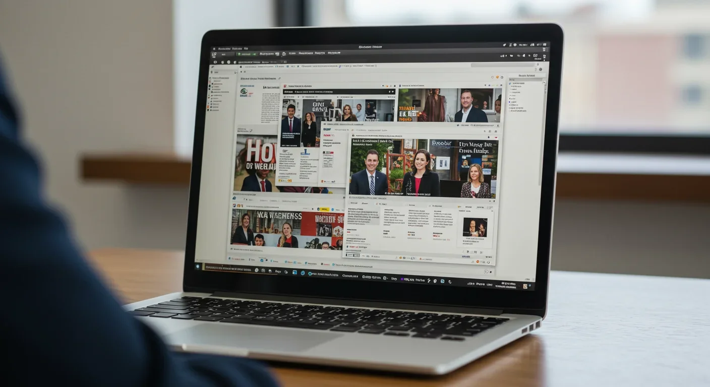 Multiple news sources from different perspectives displayed on computer screen