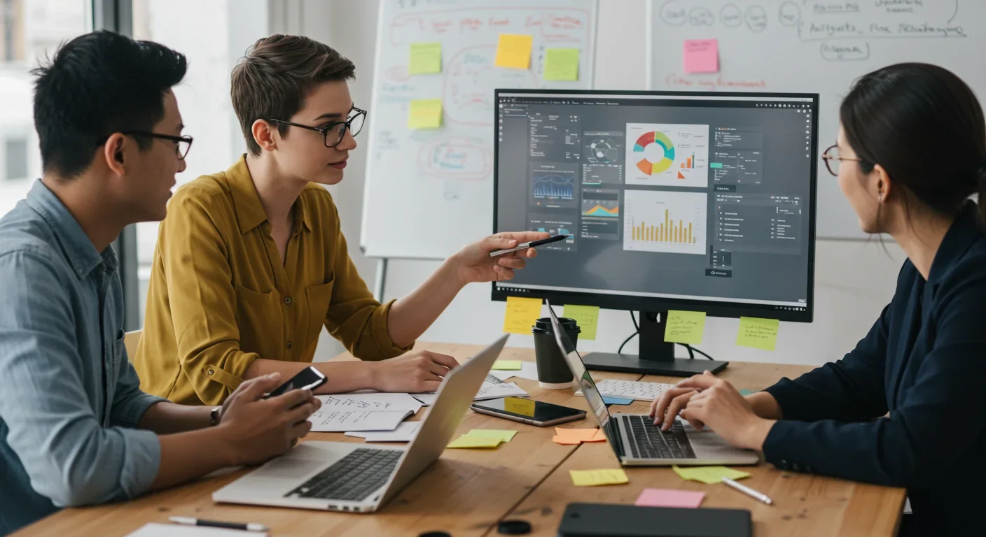 Team collaborating with digital and analog tools demonstrating distributed cognition