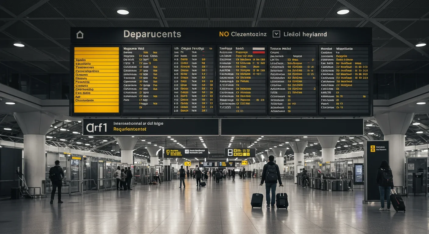 Airport departure board showing international fertility tourism destinations