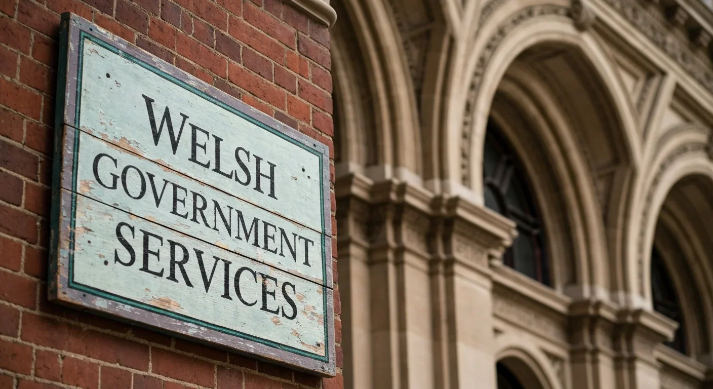 Government nameplate in Welsh legislative building