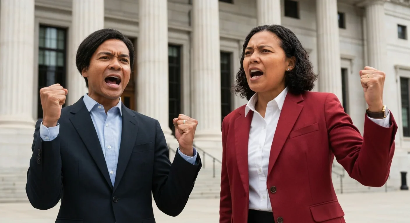 Climate advocates outside government building