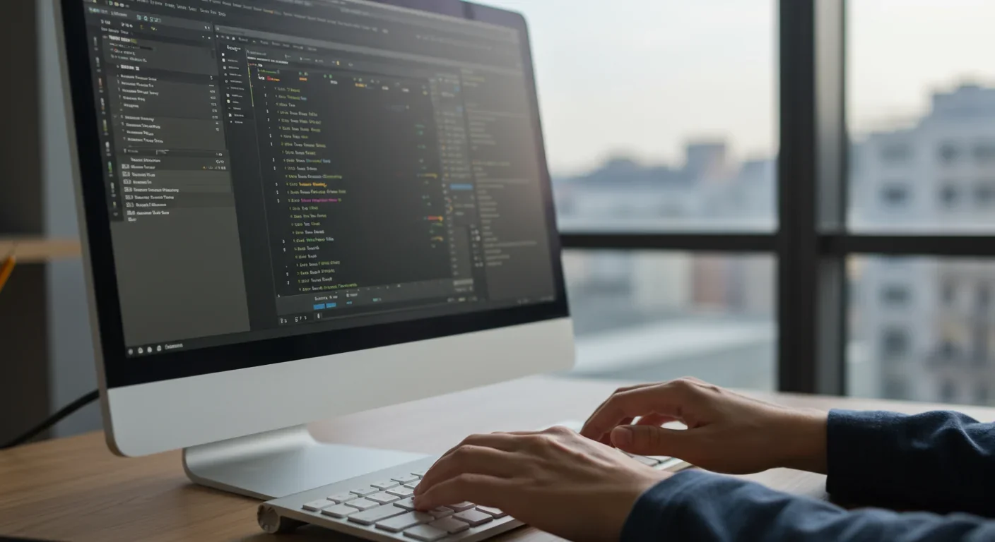 Close-up of hands typing on keyboard while reviewing data on computer screen