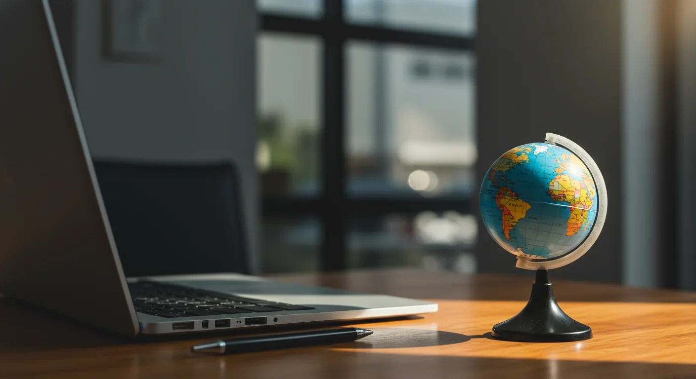 Globe and laptop representing global distributed workforce powering AI