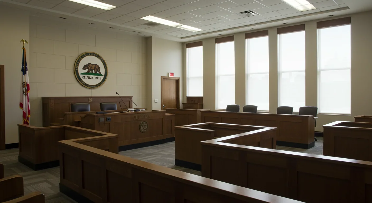 California courtroom where gig worker classification cases are heard