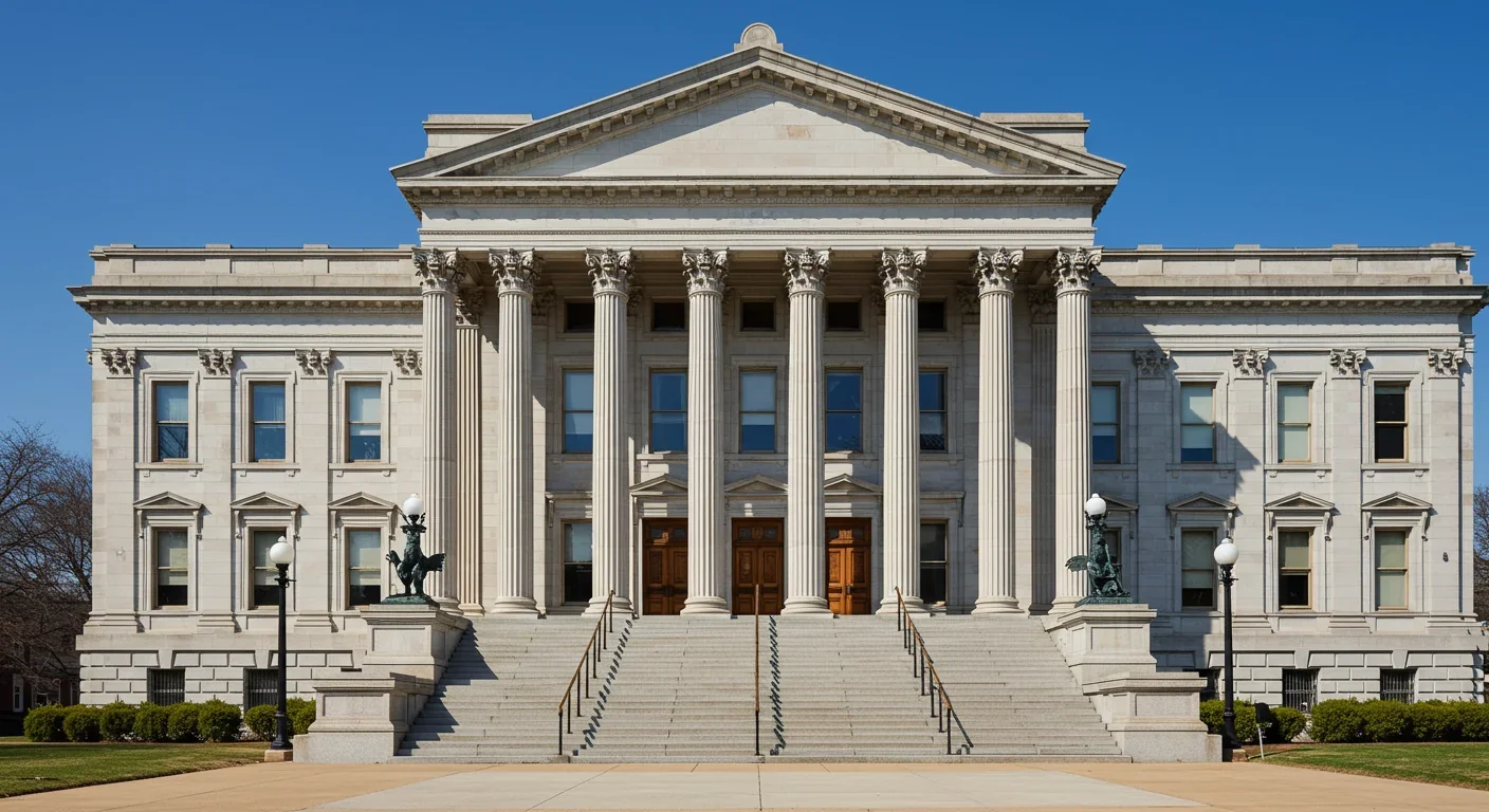 Classical courthouse building with columns representing judicial institutions