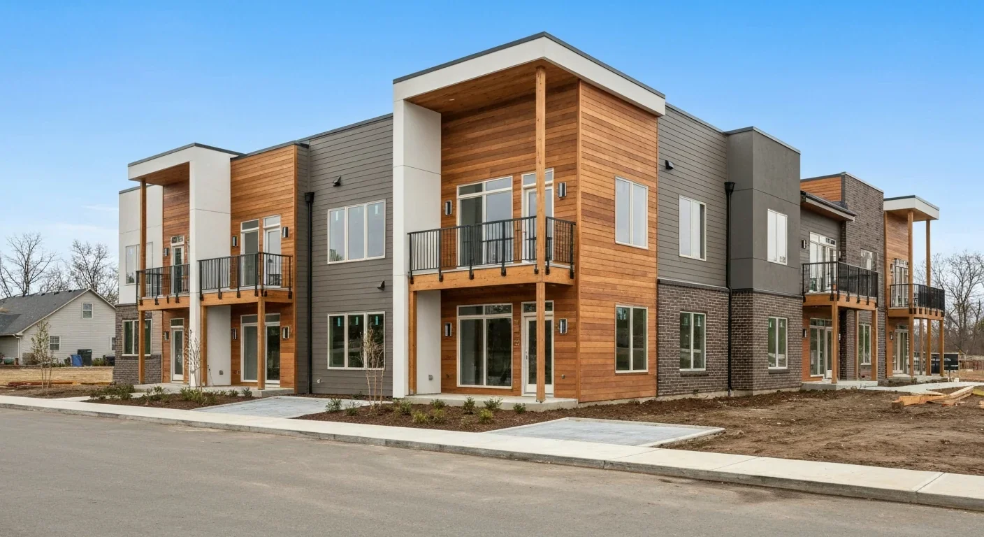 Newly built modern fourplex showcasing contemporary missing middle housing design