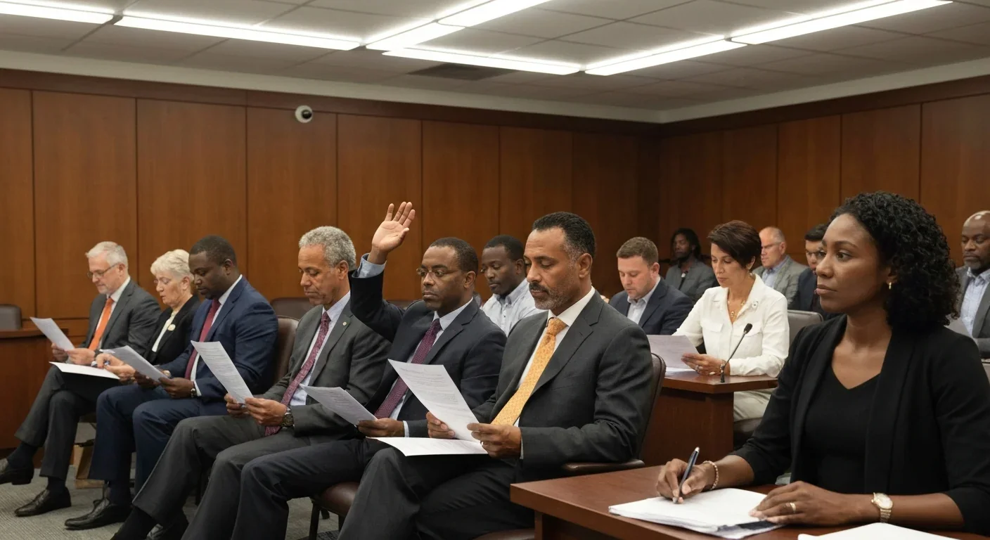 Community members participating in city council hearing on housing policy