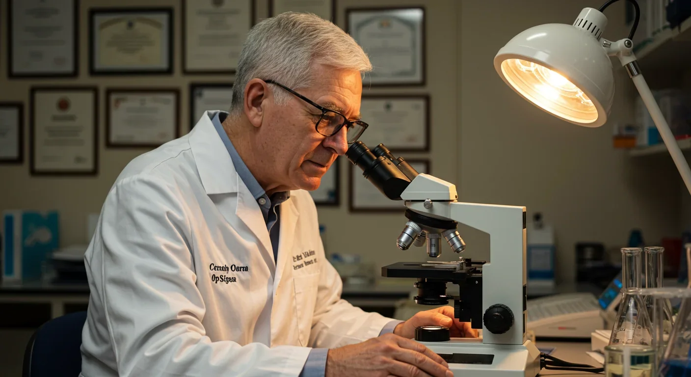 Senior scientist working with microscope in research laboratory