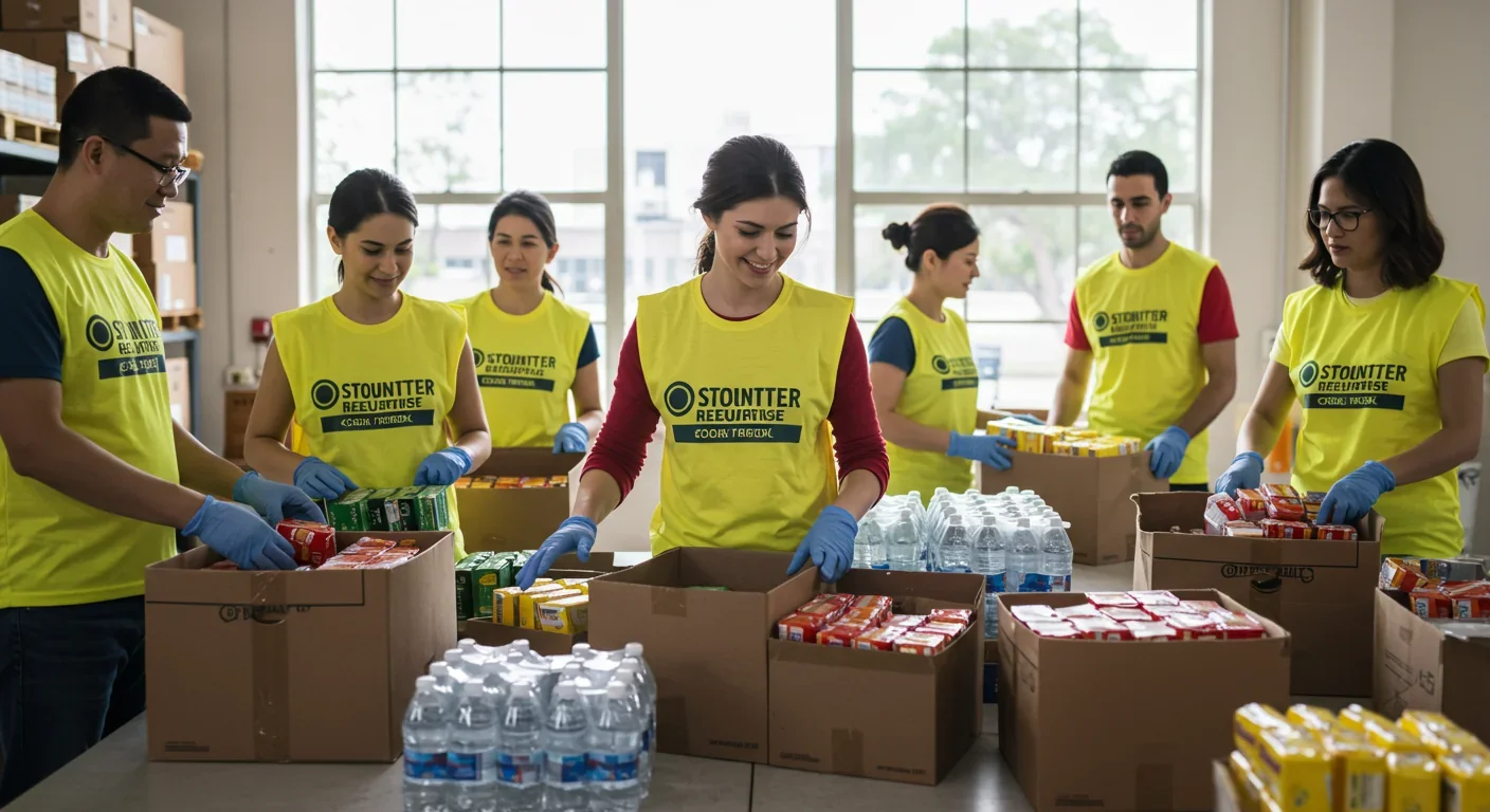 Volunteers organizing mutual aid disaster relief supplies