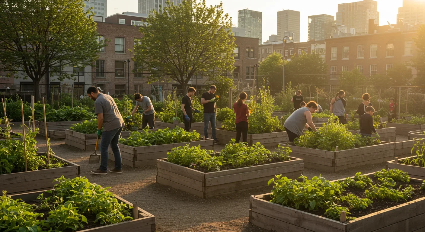 Community members working together in an urban mutual aid garden