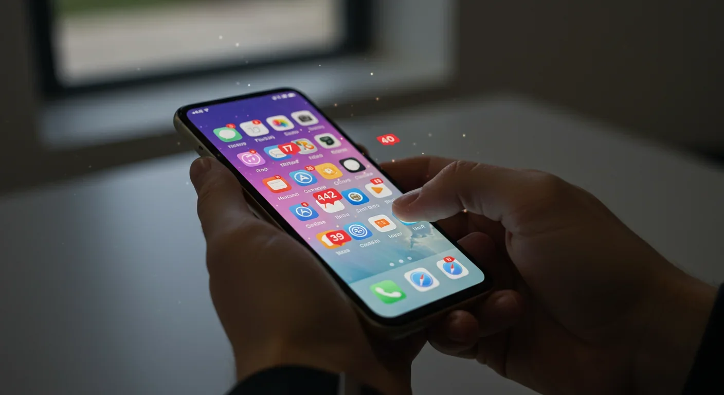Close-up of smartphone screen showing multiple notification badges and alerts