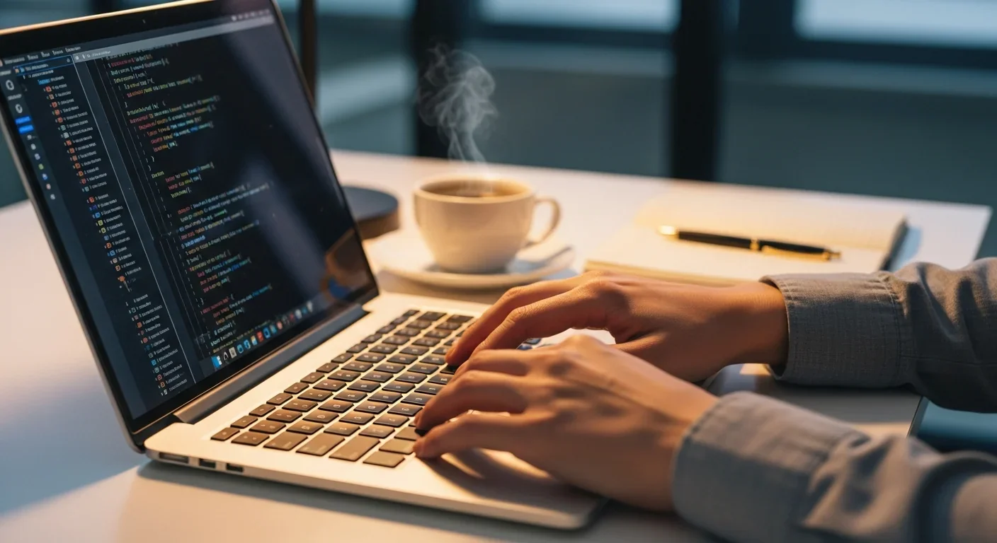 Software developer working on code without formal computer science degree