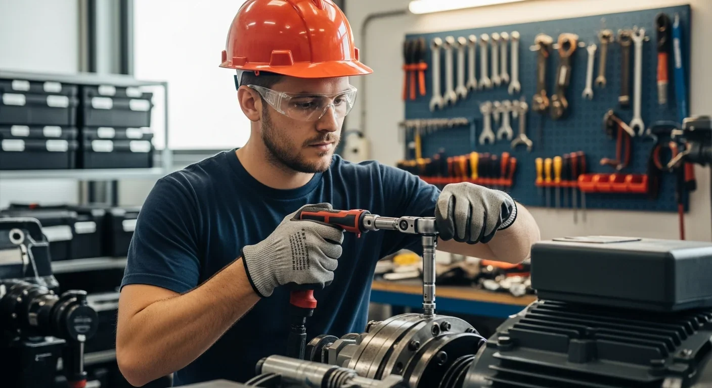 Skilled technician working on industrial equipment through apprenticeship training