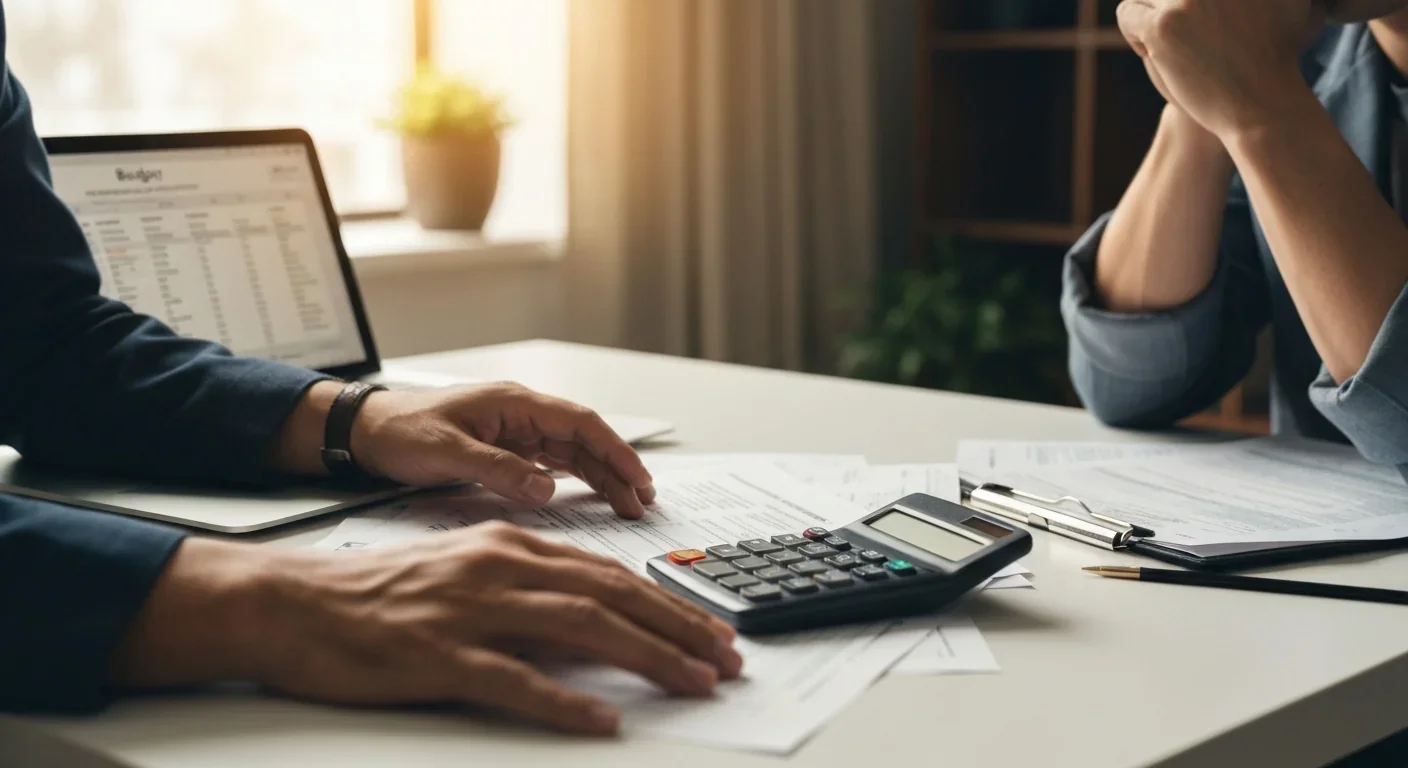 Contractor managing complex finances, taxes, and insurance paperwork