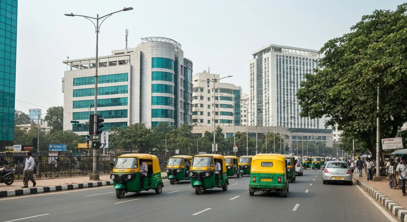 Auto-rickshaws on a busy Bangalore street where Namma Yatri captured 25 percent market share