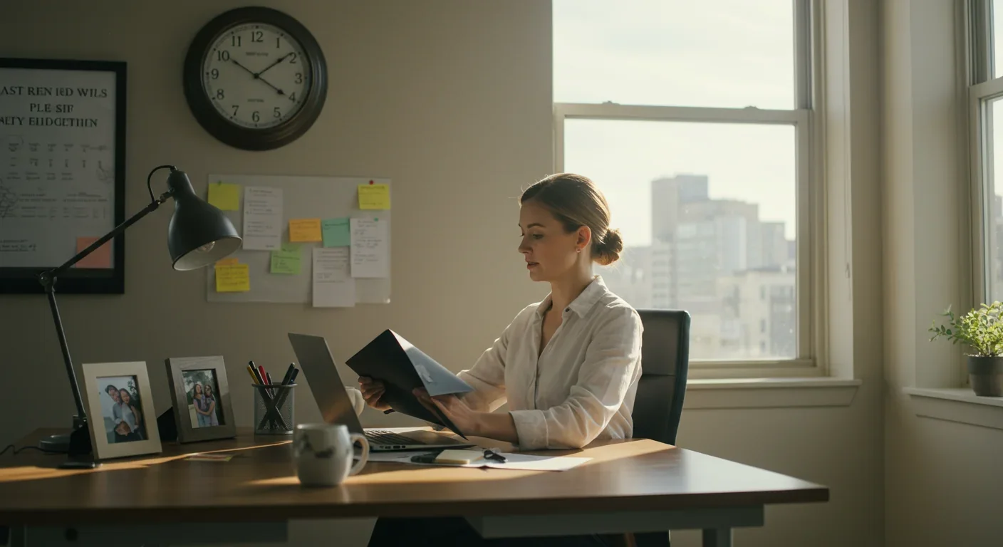 Professional finishing work early illustrating reduced working hours for wellbeing