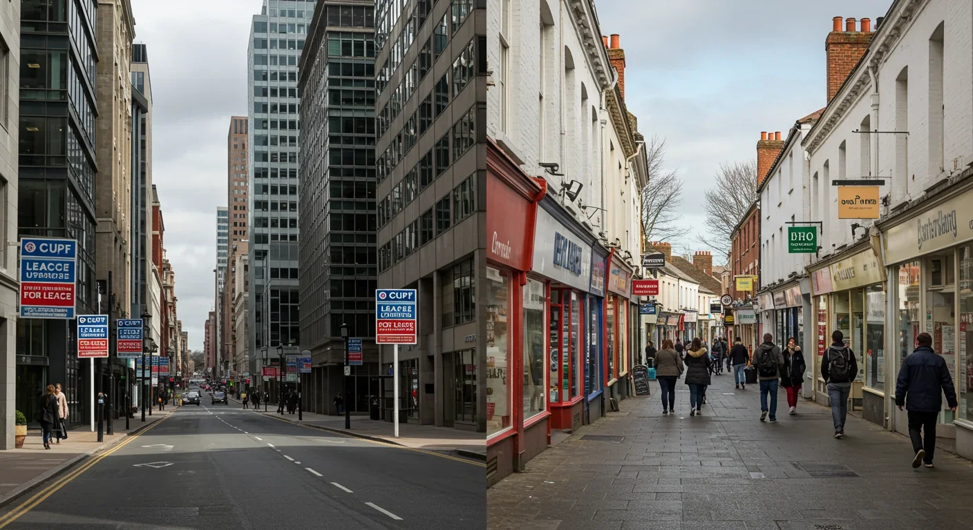 Contrast between declining urban office districts and thriving suburban town centers