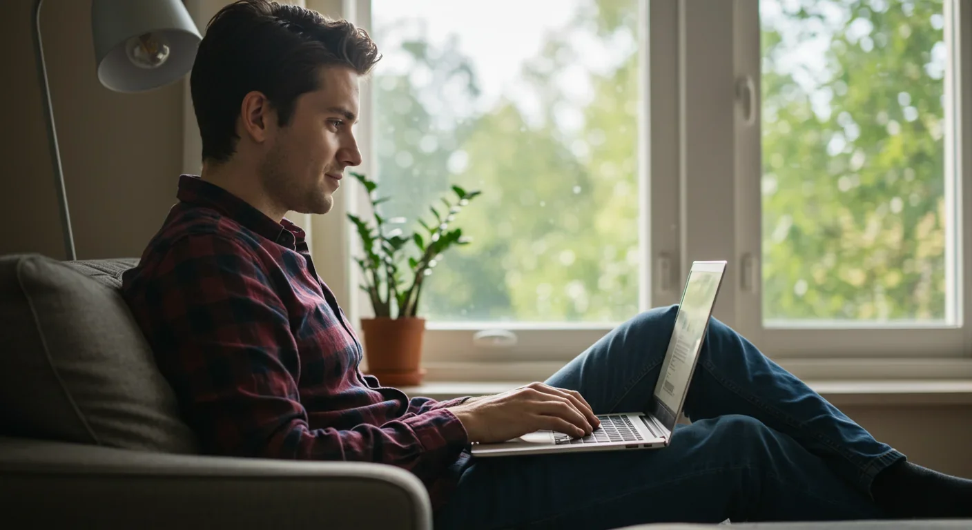 Remote worker focused and content while working independently from home