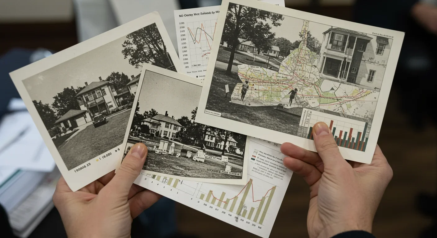 Historical redlining maps compared with modern property valuations showing wealth disparities