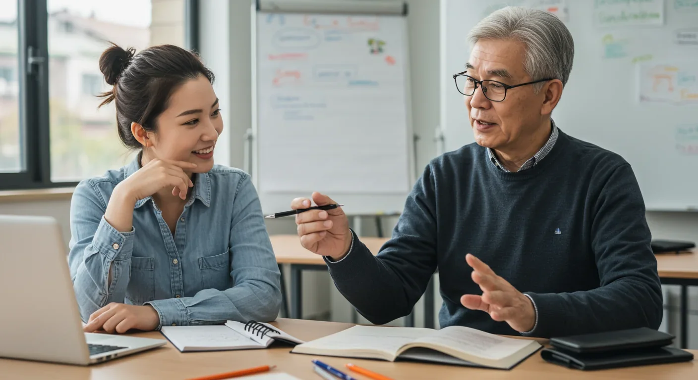 Senior mentor sharing expertise with younger generation in educational setting