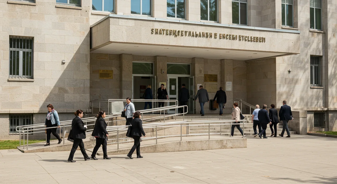 People of different ages accessing government building through accessible entrance