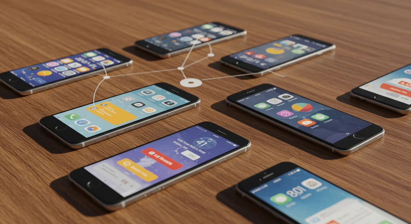 Multiple smartphones showing social apps that enable shadow profile creation through contact sharing