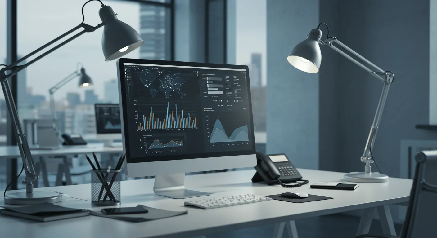 Corporate workspace with data analytics representing the data broker industry