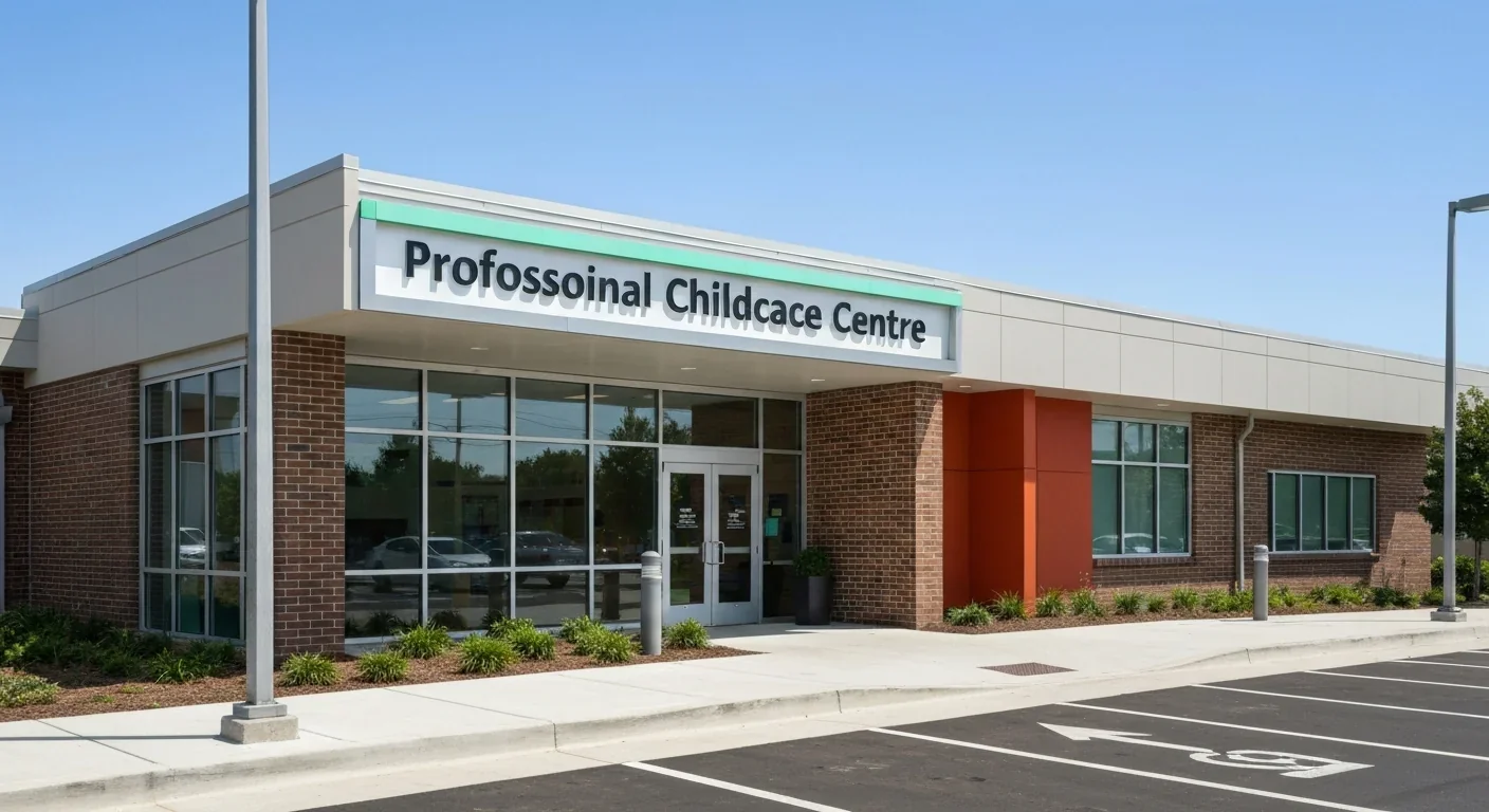 Modern professional childcare facility exterior showing care infrastructure investment