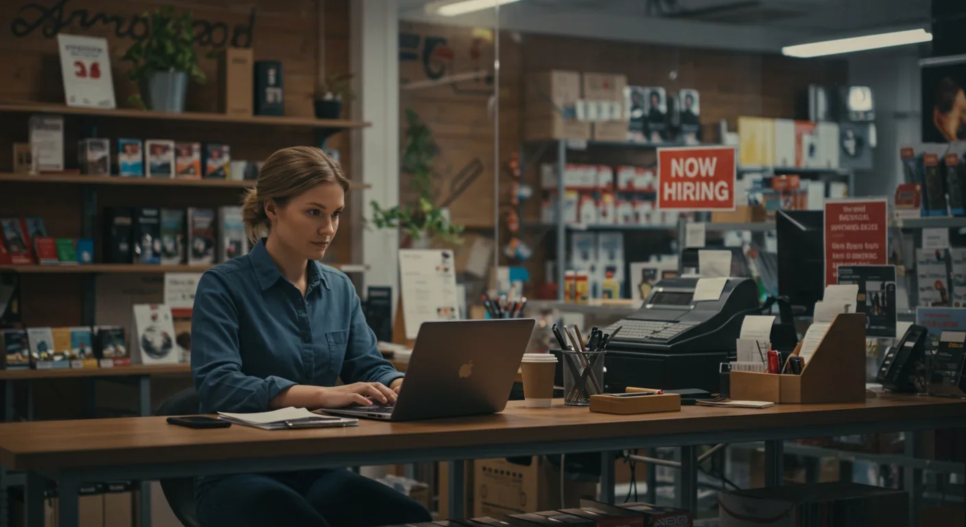 Worker receiving universal basic income payment on smartphone in automated workplace with AI systems