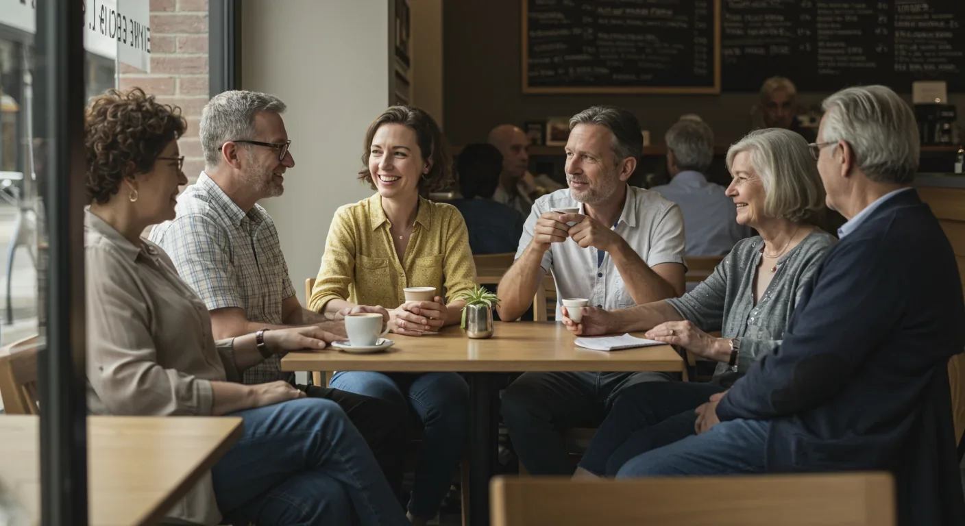 Diverse group of people socializing at a local community cafe