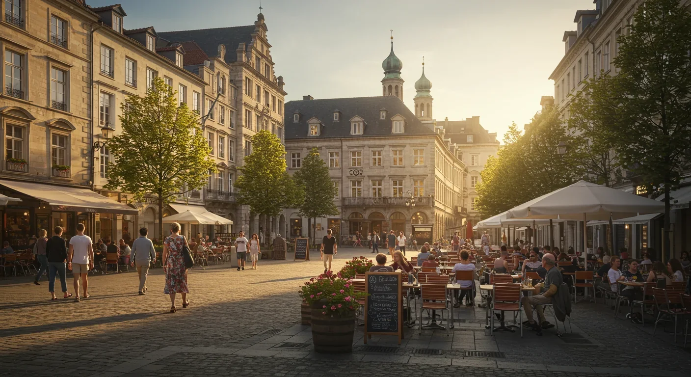 Lively public plaza in Europe showing how pedestrian-friendly design creates thriving community spaces