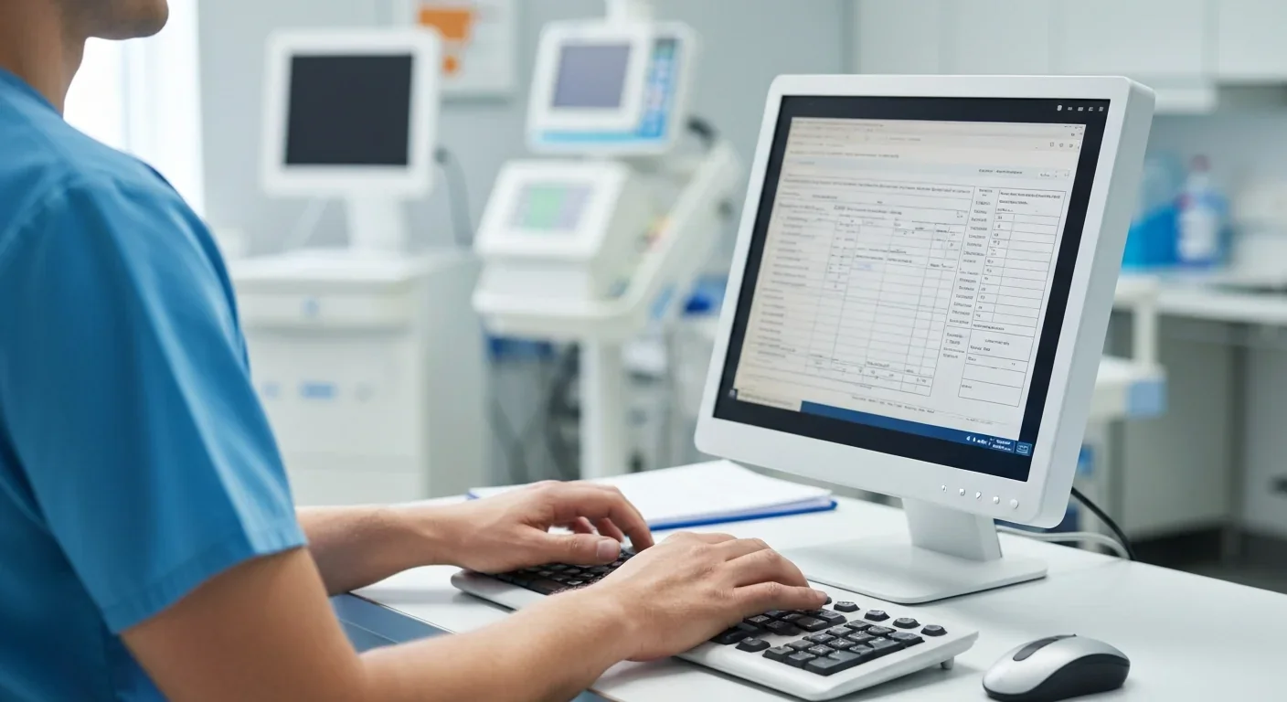 Nurse documenting patient care in electronic health record system