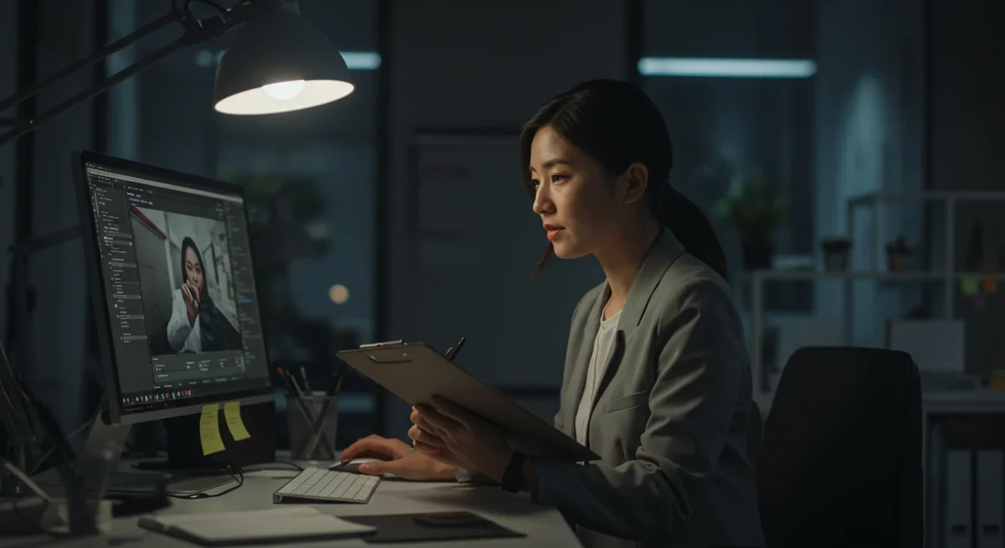 Content moderator reviewing a video on a computer screen