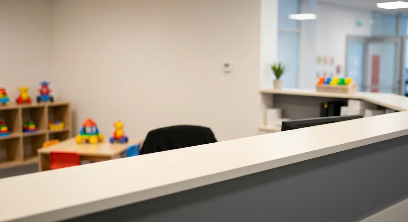 Empty reception desk at a daycare center suggesting staffing shortages