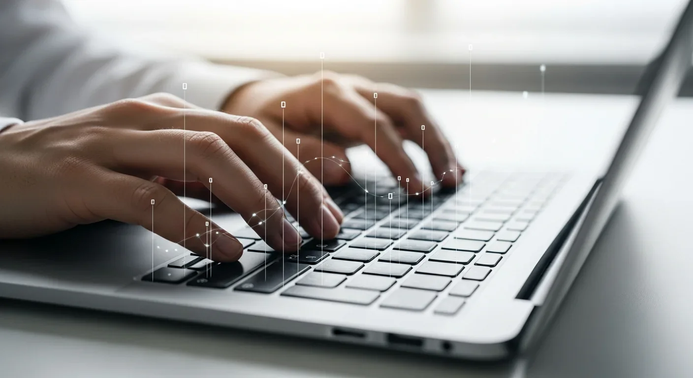 Hands typing on laptop keyboard representing workplace data collection